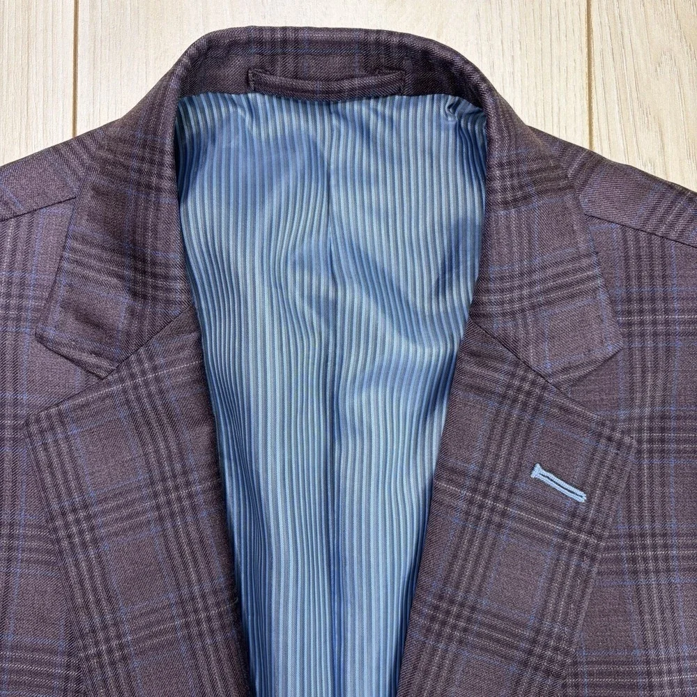 The Trunk Club Custom Twill Wool Mini-Windowpane Plaid Blazer Mens 40R Burgundy